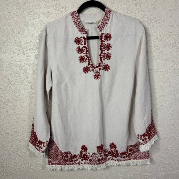 Soft Surroundings Tops - Soft Surroundings Sahara Tunic Womens PS Red Bead Embroidery Linen Blend Boho